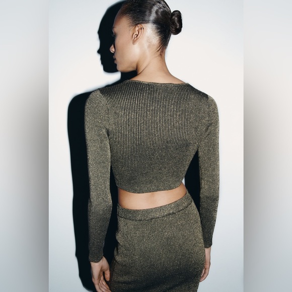 Zara - Metallic‎ Thread Knit Cropped Top - Picture 5 of 11